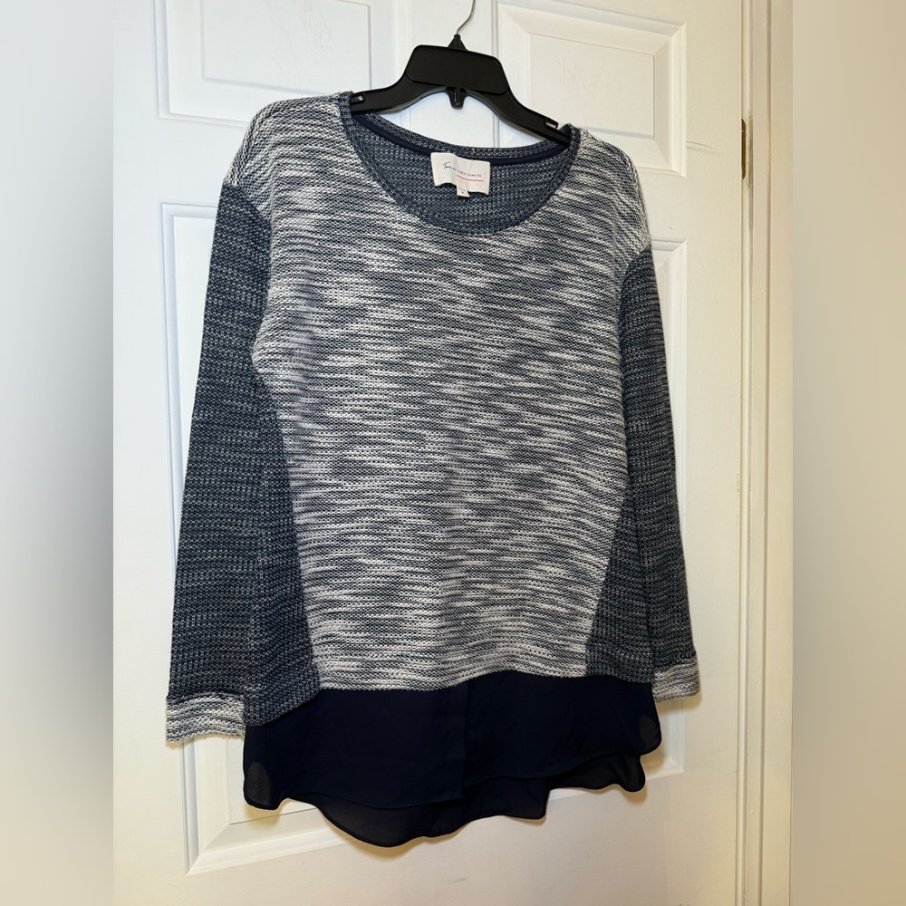 Two By Vince Camuto 2 In 1 Sweater Navy Silver & White Tweed Medium Preppy